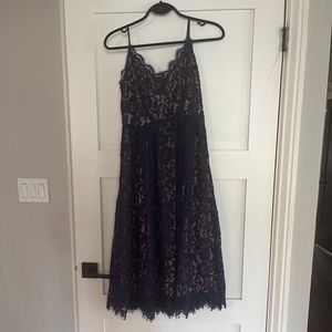 H&M lace navy dress midi length